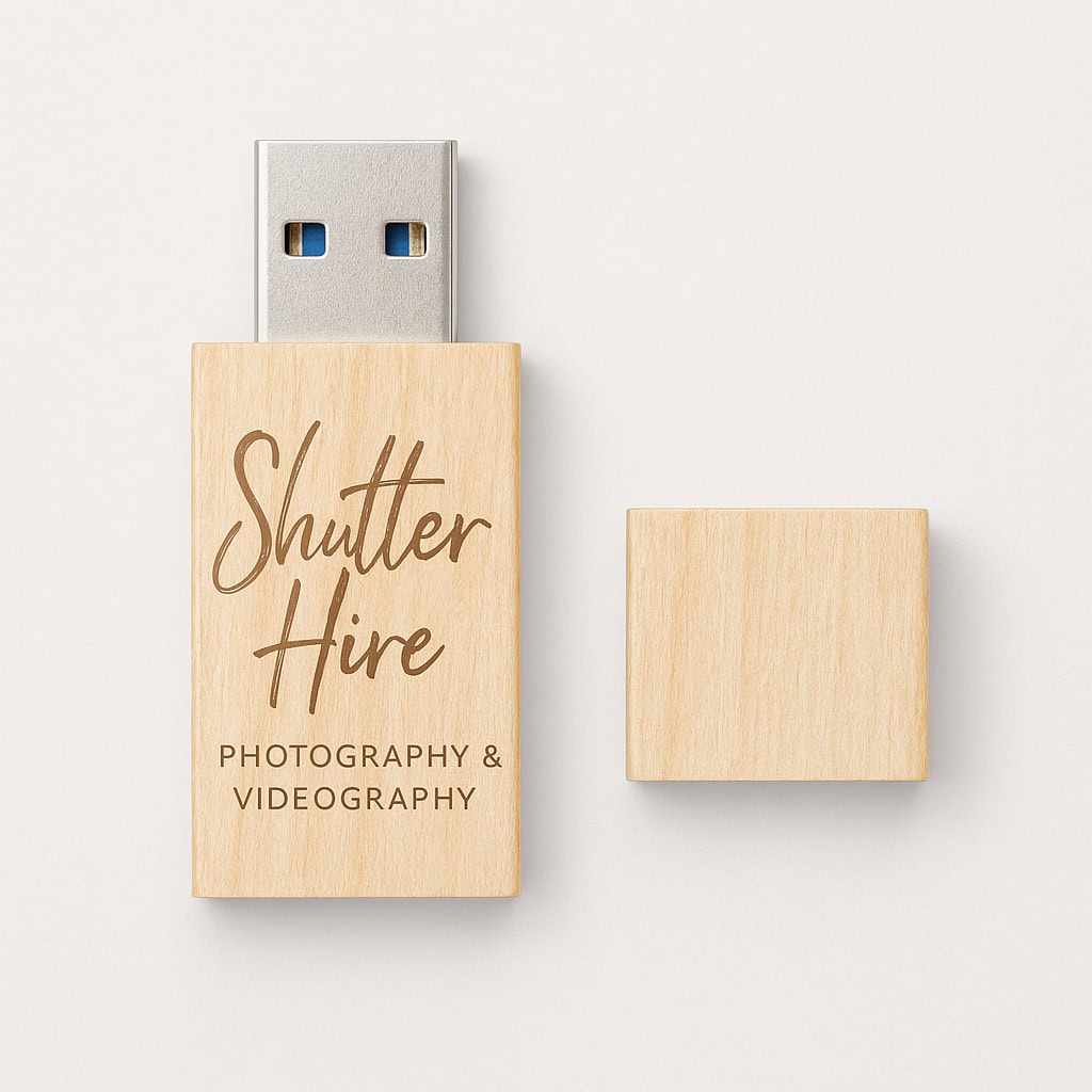 Digital files photography delivered on a wooden USB by Shutter Hire
