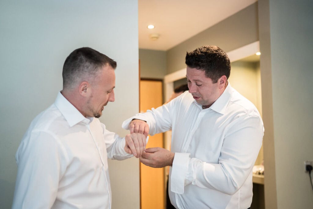 Groom preparations at New House Hotel in Thornhill – New House Hotel wedding photography capturing the groom getting ready in Cardiff.