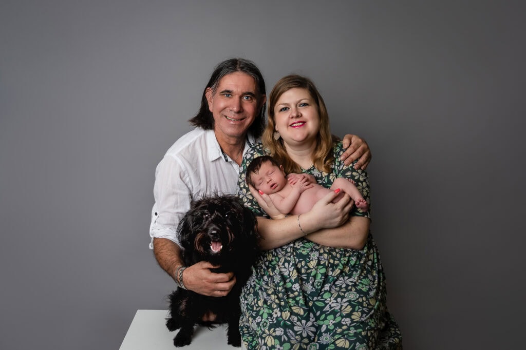 Newborn photography Vale of Glamorgan, family portrait with dog